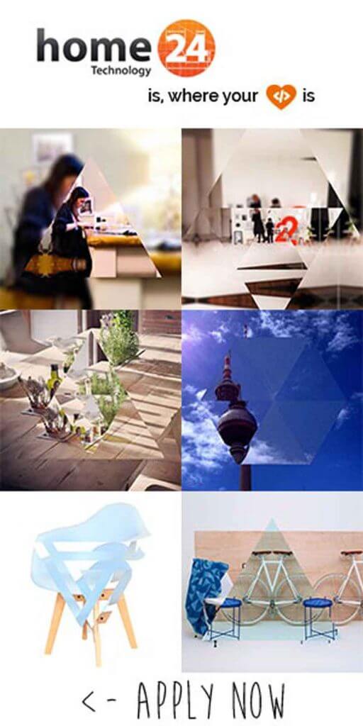 Recruiting-Grafik von home24 Technology mit Foto-Collage und Slogan