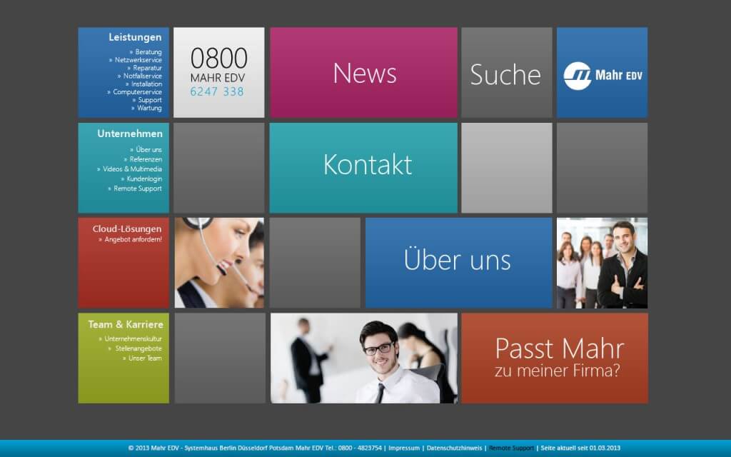 Kachel-Startseite eines IT-Systemhauses