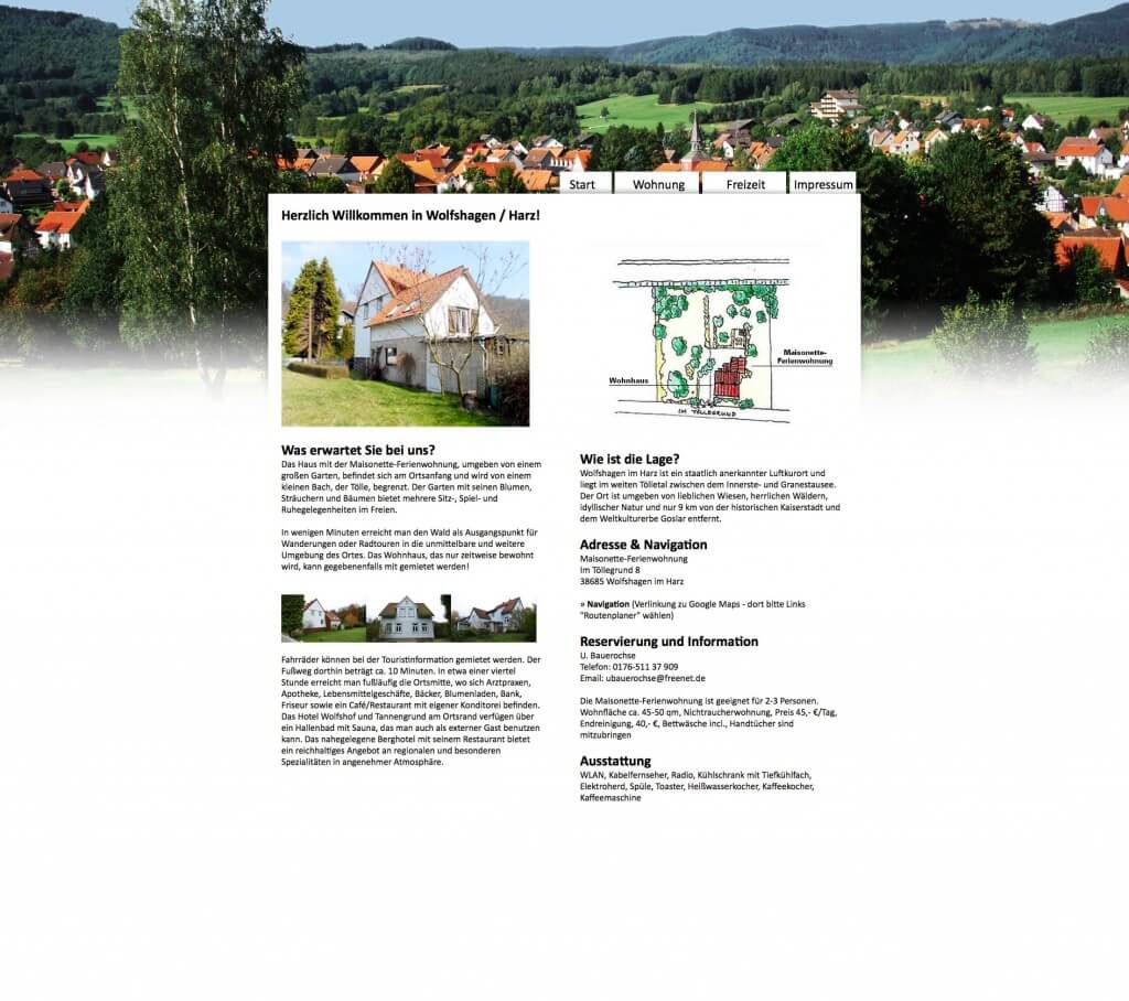 Startseite der Website einer Ferienwohnung im Harz mit Panoramablick