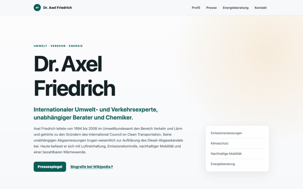 Screenshot der Website axelfriedrich.de