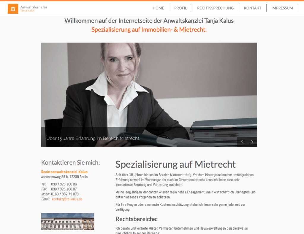 Startseite der Website einer Anwaltskanzlei