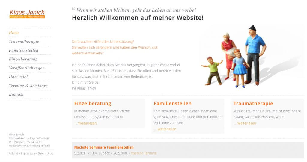 Startseite der Website einer psychotherapeutischen Praxis