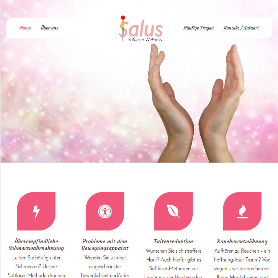 Startseite einer Wellness-Website mit Leistungs-Kacheln