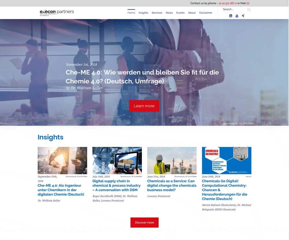 execon-partners-Website mit Insights-Bereich zur Chemie-Digitalisierung